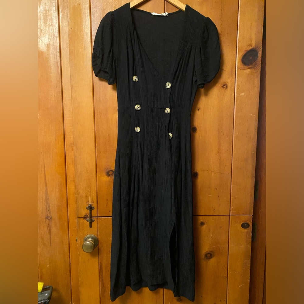 Black Button Front Cotton Dress
